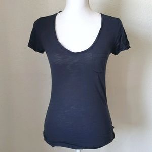 Fitted V Neck Navy Blue Tee Shirt, Women